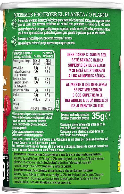 GERBER Folhados Orgânicos de Framboesa e Banana, Petisco de Cereais para Bebés, Latas 5x35g, a partir dos 8 meses — foto 4 de 8