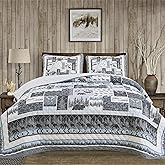 Market & Place Rustic Quilts Full/Queen Size | 3-Piece Cabin Comforter Set with Shams | Reversible Lodge Wildlife Bedding for All Season | Denali Collection (Full/Queen, Wildlife Woods)