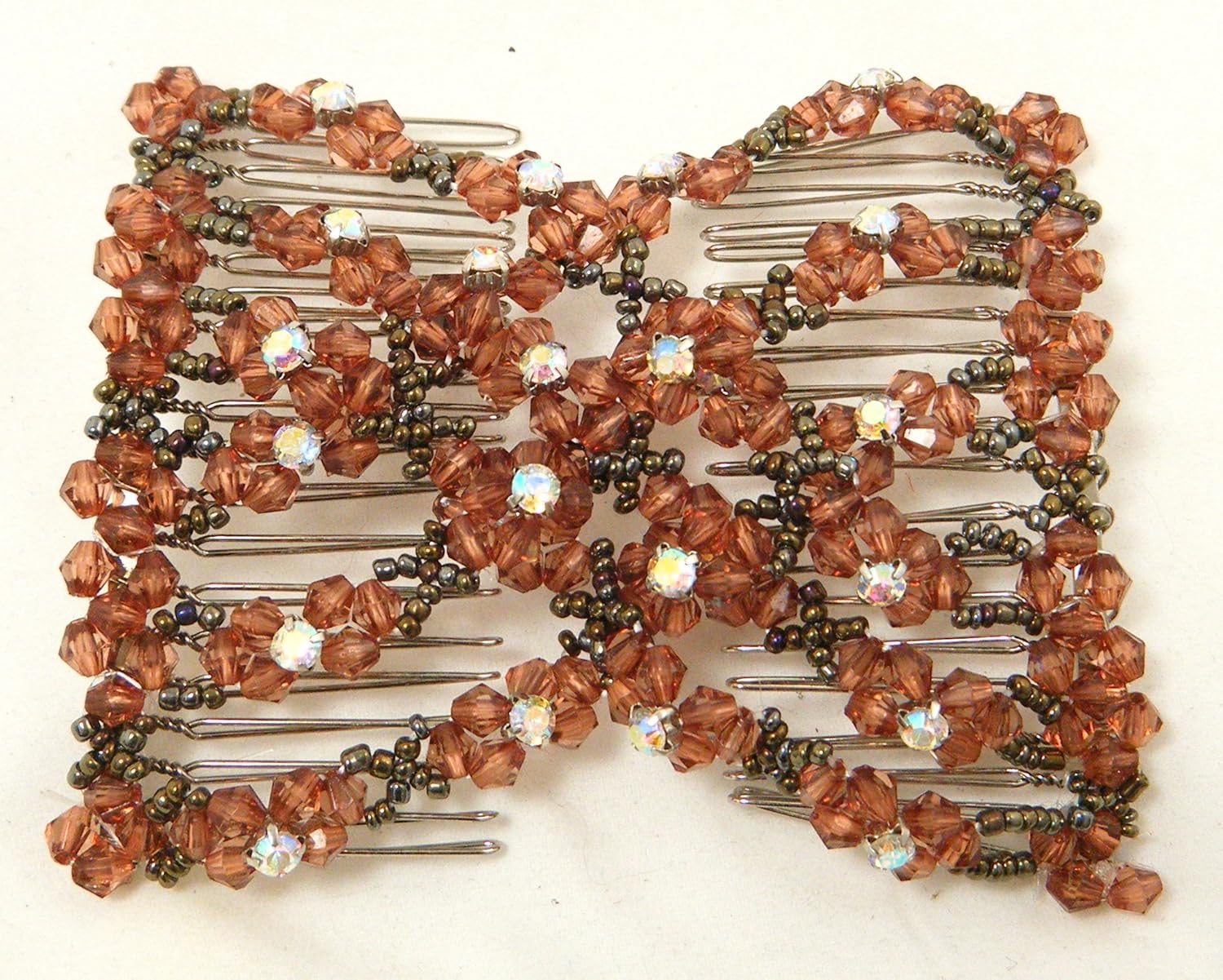 EZ Magic Comb Stretchy Beaded Hair Comb In Brown Flower