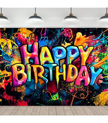 Neon-Hintergrund 'Happy Birthday' 2,1x1,5 M – Leuchtet Im Dunkeln, Graffiti-Design Für Fotoshootings