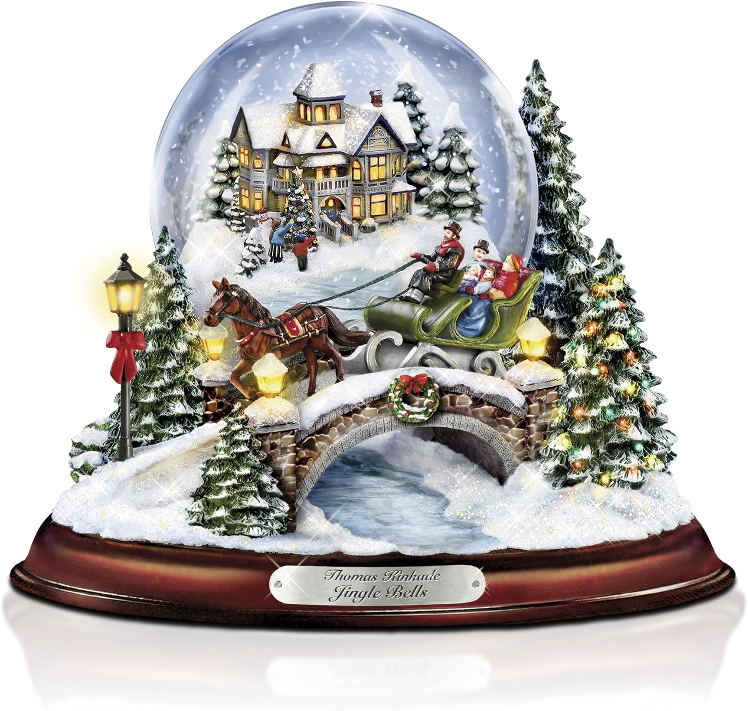 Snow Globes - Thomas Kinkade Jingle Bells Illuminated Musical Christmas Snowglobe by The Bradford Exchange