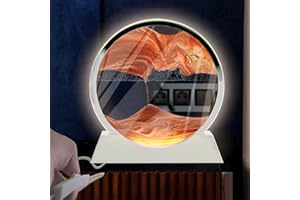 Szoranct Moving Sand Art Lamp Round Glass Flowing Sand Frame, Sand Art Liquid Motion and 3D Deep Sea Moving Sandscapes, for Office Desk Decor in Calming Corner (7", Yellow with Light)