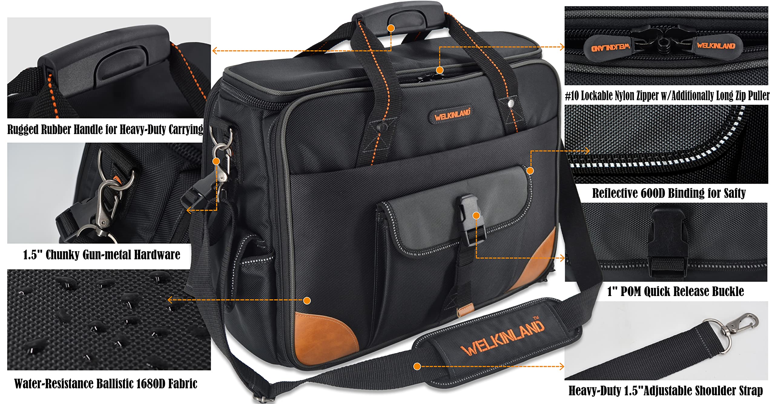 WELKINLAND 88-Pockets Electrician's Tool Bag - Electrician, Technician, HVAC & Laptop Tool Bag