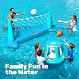 JOYIN Inflatable Volleyball Court & Basketball Hoop Pool Float Set Blue view 3