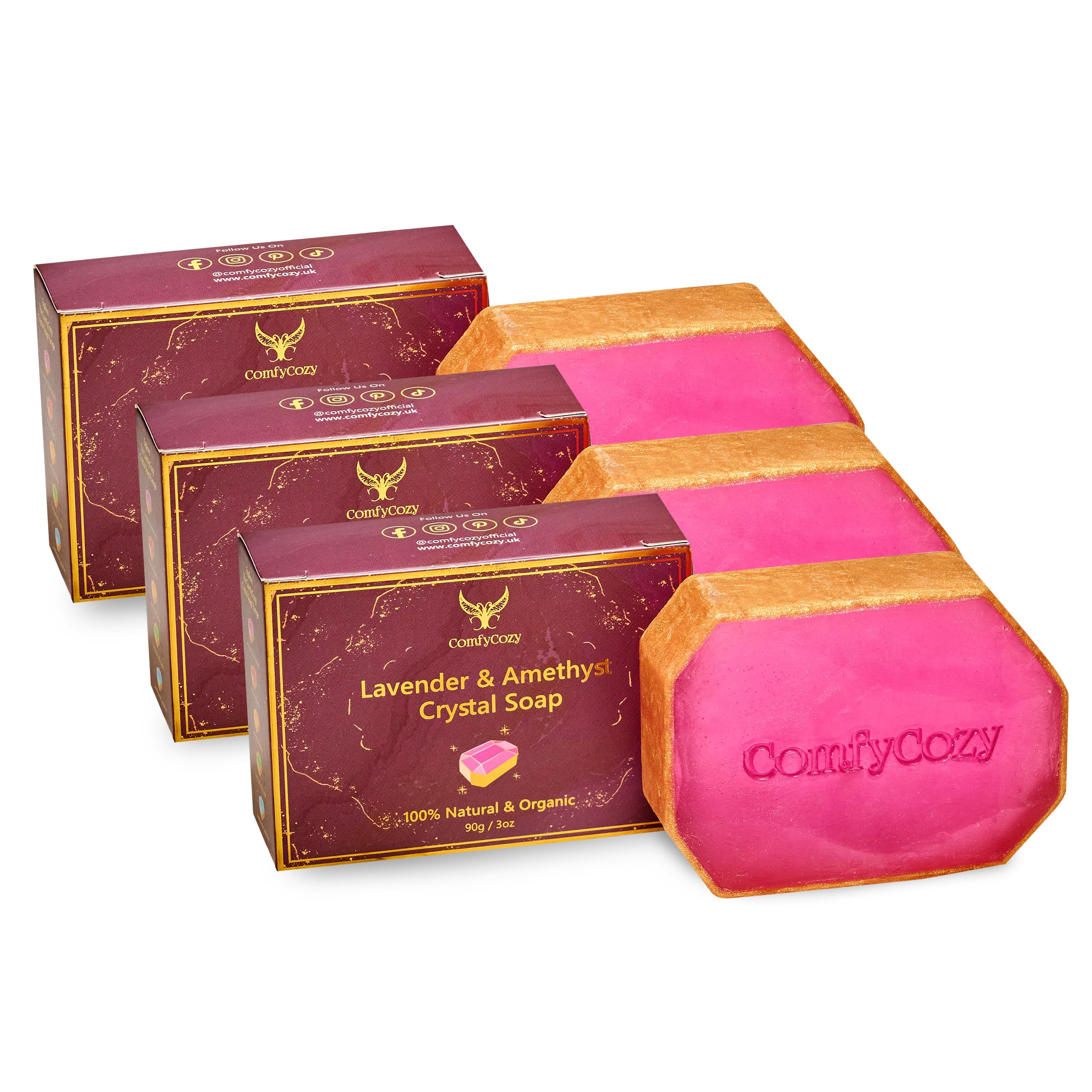 ComfyCozy Crystal Soap | Natural Hand & Body Wash | Luxury Beauty Pamper Gift, Lavender, 3 Pack