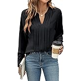 Blooming Jelly Women's Dressy Casual Blouses Business Work Tops Long Sleeve V Neck Pleated Shirts 2026 Fall Outfits