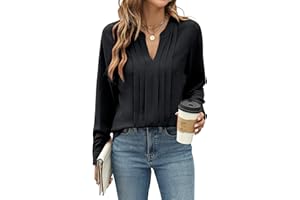 Blooming Jelly Women's Dressy Casual Blouses Business Work Tops Long Sleeve V Neck Pleated Shirts 2025 Fall Outfits