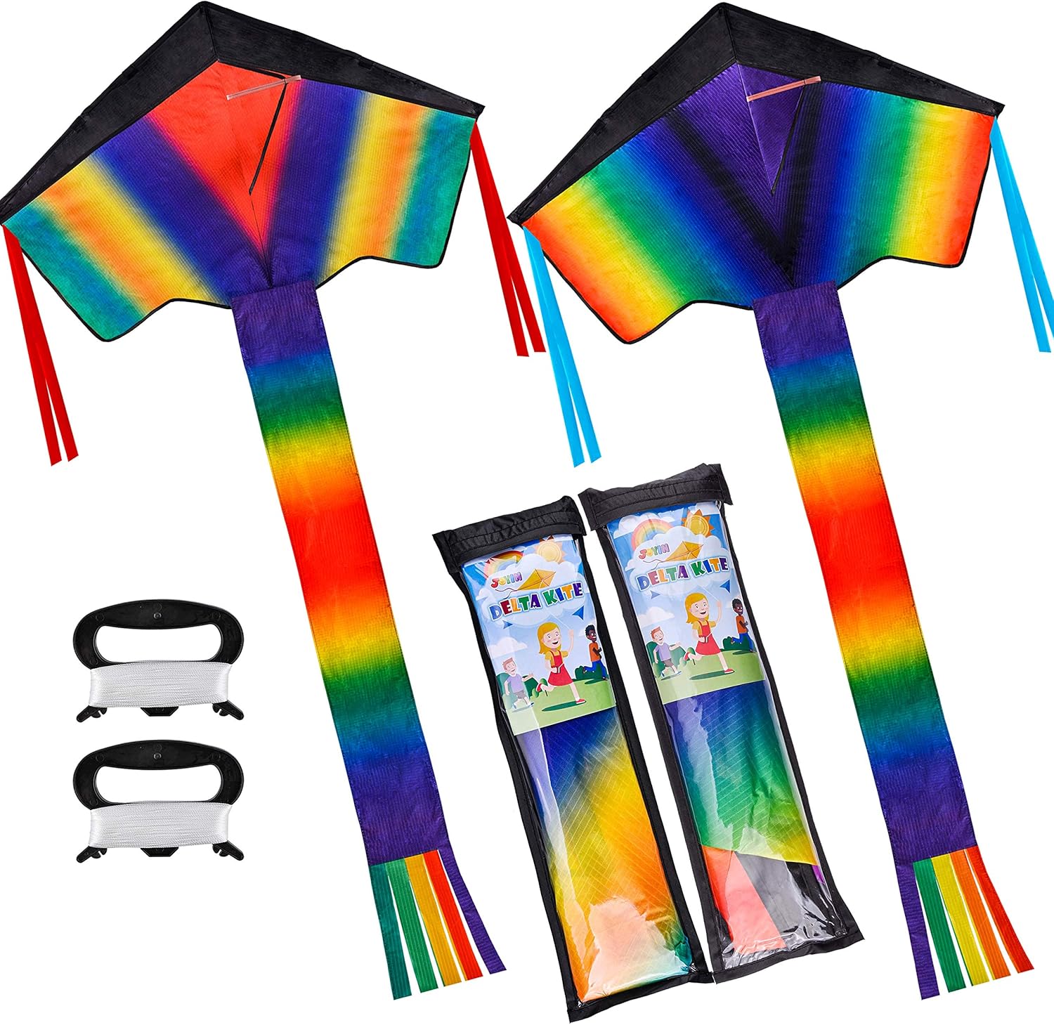 JOYIN 2 Packs Delta Rainbow Kite Easy to Fly Beginner Kites for Kids