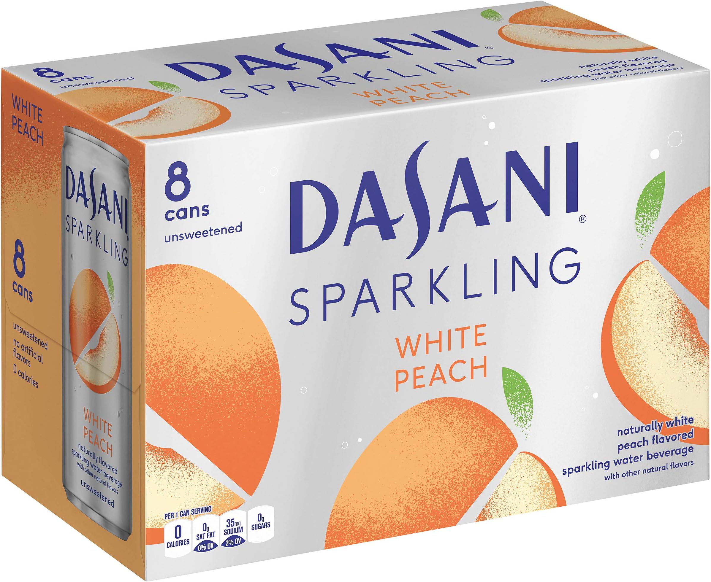 DASANI Sparkling, White Peach, 12 fl oz, 8 Pack