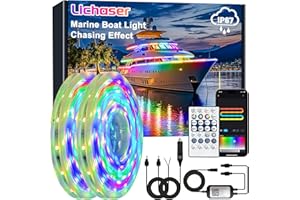 Lichaser 33ft Boat LED Strip Light RGB+IC, Marine LED Light Strip for Pontoon with Remote, Segment App Control Boat Light Wat