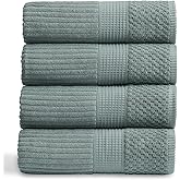 Springtree Home 100% Cotton Bath Towel Set of 4 | Super Soft & Absorbent with Quick-Dry Fibers | 4 Bath Towels | Textured and Durable Cotton | Krista Collection - Silver Blue