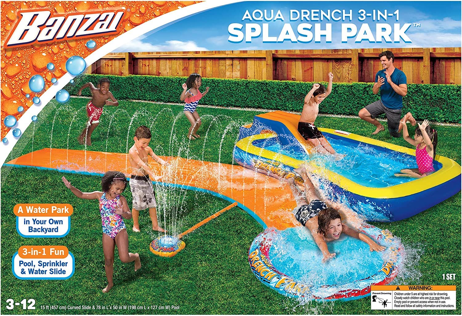 Photo 1 of BANZAI Aqua Drench 3-in-1 Splash Park, Multi
