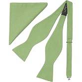 BELLUNO Men's Self-Tied Cotton Linen Bow Tie and Pocket Square Set
