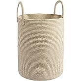 JUNBOLE Woven Cotton Rope Laundry basket-15”X20” Laundry Hamper-Rope Storage Basket for Dirty Clothes, Toys and Blankets Perfect for Bathroom, Baby nursery and Living Room Storage (oatmeal)