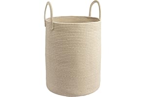 JUNBOLE Woven Cotton Rope Laundry basket-15”X20” Laundry Hamper-Rope Storage Basket for Dirty Clothes, Toys and Blankets Perfect for Bathroom, Baby nursery and Living Room Storage (oatmeal)