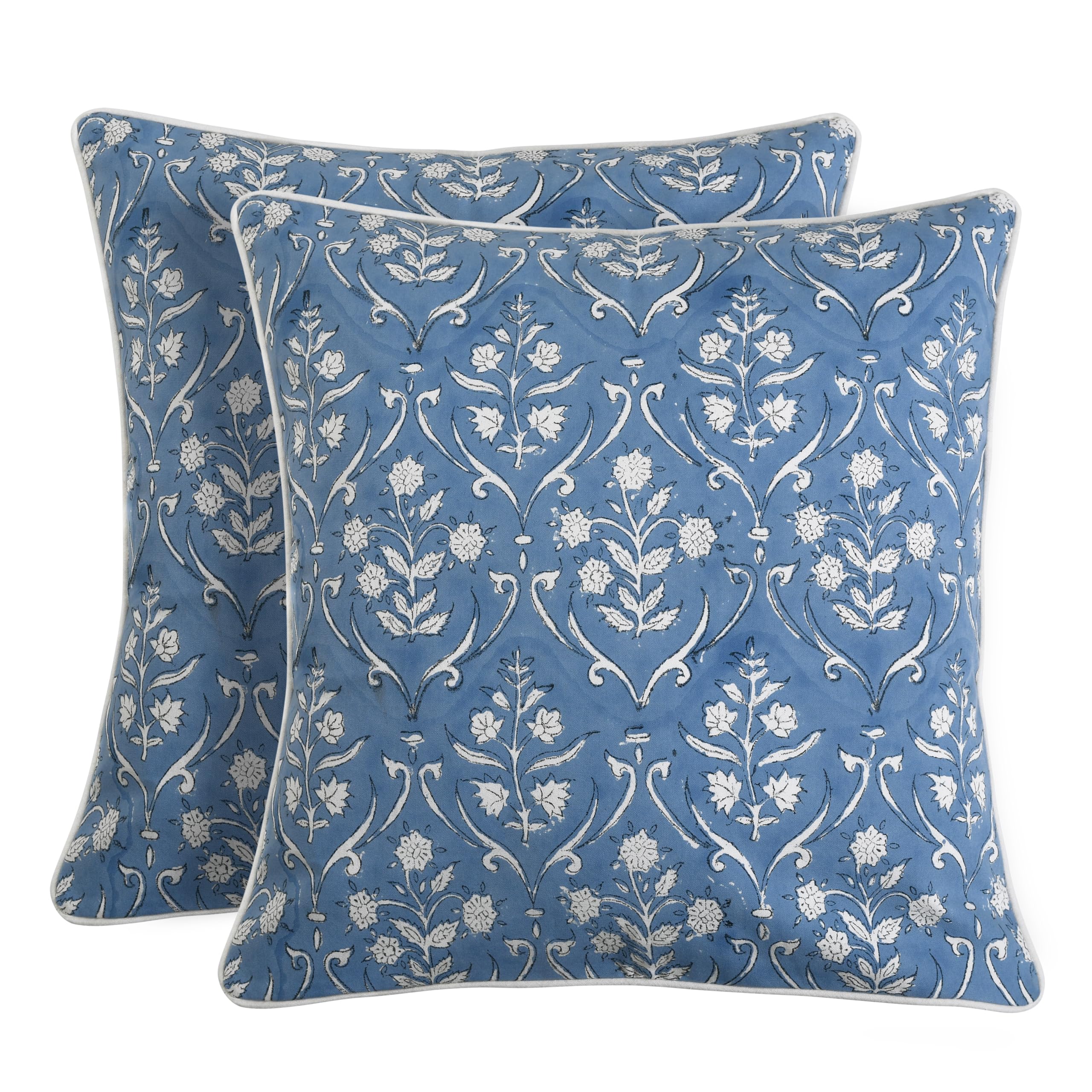 Photo 1 of Ridhi Hand Block Print 20x20 Baby Blue Decorative Outdoor Couch Throw Canvas Pillow Cover Set of 2 Washable Modern Vintage Boho Chic Spring Home Decor Gifts Cover