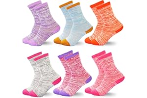 SPTRAMLE Girls Socks, Mid Calf Crew Socks 6 Pairs for Active Girls Boys Toddler Children 1-14 Years Old