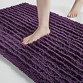 FLOLEOPA Soft Plush Microfiber Bathroom Rugs, Absorbent, Non Skid Machine Wash Dry Floor Mats for Tub, Shower (17x24inches, Plum)