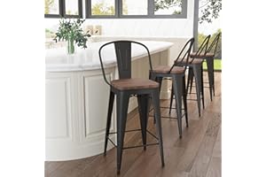 Aklaus Metal Bar Stools Set of 4,30 inch Barstools Bar Height Bar Stool with Backs Farmhouse Bar Stools with Larger Seat High Back Kitchen Dining Chairs Modern Bar Chairs Matte Black Stools