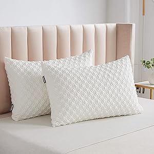 SONORO KATE Foam Pillow for Sleeping Shredded Bed Bamboo Cooling Pillow with Adjustable Loft 3D Design Hypoallergenic Washable Removable Derived Rayon Zip Cover (White(1-Pack), King)