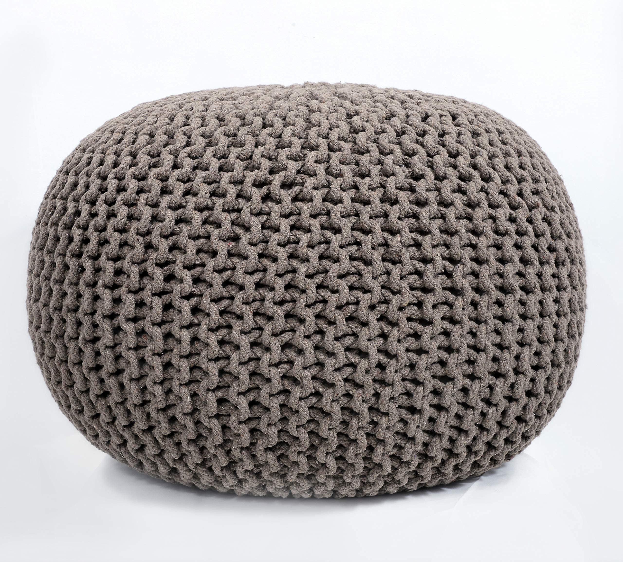 Photo 1 of FRELISH DECOR Round Pouf Ottoman Hand Knitted 100% Cotton Pouf - Foot Stool - Knitted Bean Bag - Floor Chair for Living Room Bedroom - Foot Rest for Couch (20 Diameter x 14 Height) - Beige