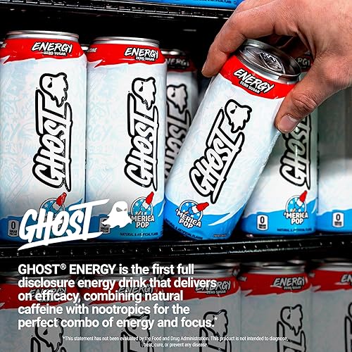 GHOST Energy Drink - 12-Pack, 'Merica Pop, 16oz Cans - Energy & Focus & No  Artificial Colors - 200mg of Natural Caffeine, L-Carnitine & Taurine