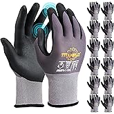 TitanFlex Work Gloves Microfoam Nitrile Coated Men Women-12 Pairs, Safety Warehouse Gloves Mens Working Glove with Grip Heavy Duty, Touchscreen, Seamless Knit Nylon for Automotive, Garden (Medium)