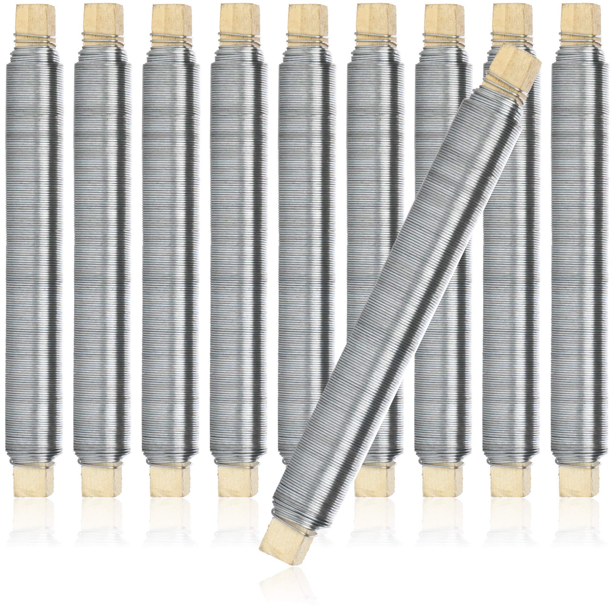 com-four® 10x Flower Wrapping Wire Set - Galvanized Garden Wire - Silver-Coloured Binding Wire Wound on a Wooden Stick, Thickness 0,65 mm, 1000 g (Galvanized - 10 pieces)