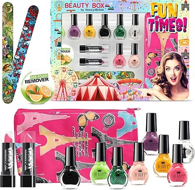 Beauty4Britain 14pc Makeup Gift Set: Nail Polish, Lipstick, Files & Bag