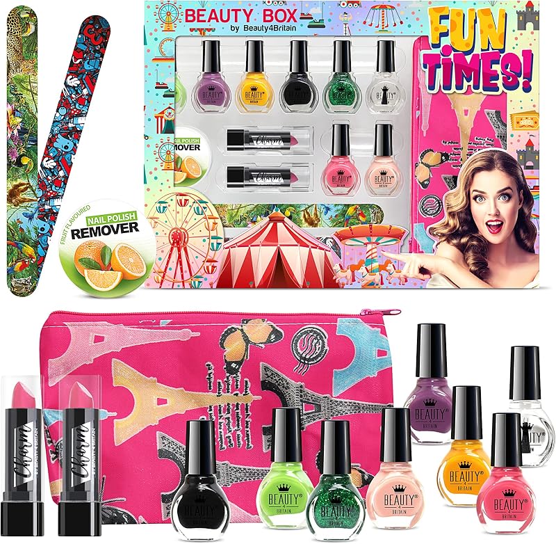 Beauty4Britain 14pc Makeup Gift Set: Nail Polish, Lipstick, Files & Bag