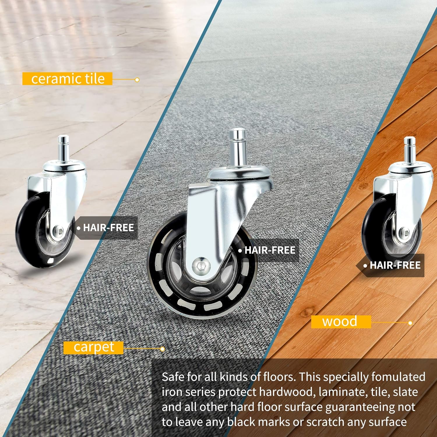 Salon Trolley Cart Chair Caster Wheels (Set Of 4), Hair-free Rolling Casters for Stool Chair, Hair Stylist Color Table Tray, Spa Beauty Furniture Equipment: Beauty