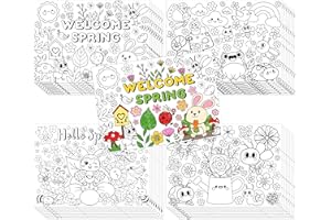 ANGOLIO Welcome Spring Animals Coloring Poster - 32Pcs Hello Spring Coloring Page Cute Cartoon Animals Plants Pattern Including Flower Bees Frog Butterfly for School Party Favor Gift Goodie Bag Filler