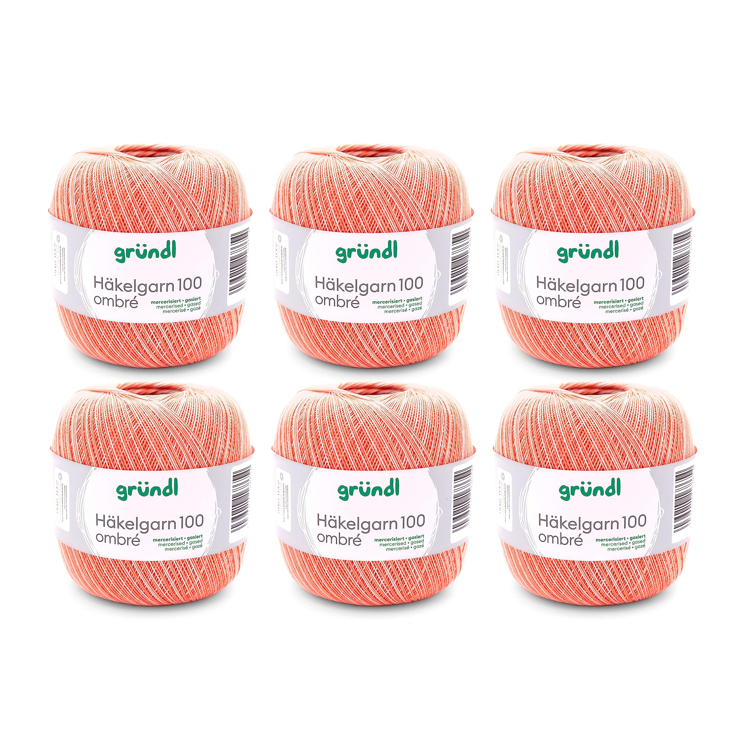 Gründl Ombre Crochet Yarn Value Pack 6 Balls of 100 g Cotton Orange 30 x 21 x 11 cm