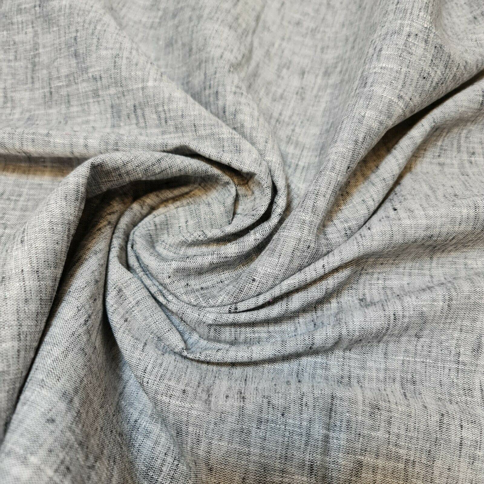 100% Cotton Melange Linen Look Soft Khadi Poplin Dress Craft Fabric Material 44" - 112 cm Wide Sold As 1 Meter Pre - Cut Lengths (Black Shot)