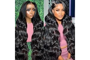 Diwionte 13x6 Body Wave Lace Front Wigs Human Hair Pre Plucked 28 Inch 13x6 HD Transparent Frontal Glueless Wigs Human Hair with Baby Hair for Women 180 Density Human Hair Wig 10A Natural Black