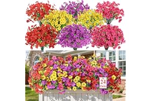 Alupssuc 24 Bundles Artificial Flowers for Outdoors Decoration, UV Resistant Silk Violet Faux Colorful Daisy Eucalyptus Sprin