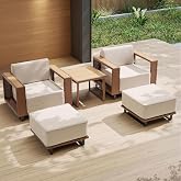 XTWEEX 5-Piece Patio Furniture Set with Ottomans, Light Gray Cushions | Wicker patio furniture set with outdoor sofa, Light G