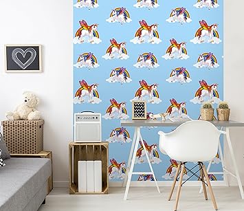 Rainbow Unicorn Wallpaper Girls Multicoloured Pony Bright Kids