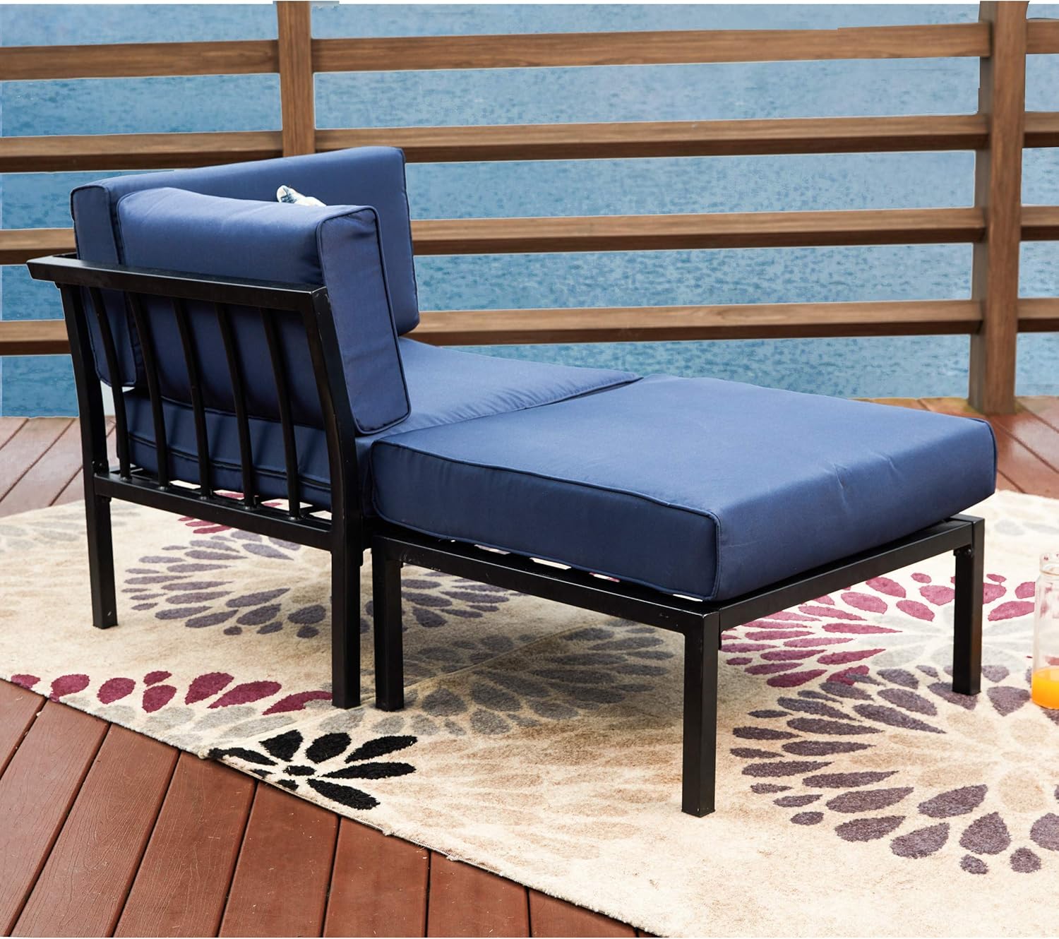LOKATSE HOME 2 Piece Patio Sectional Furniture Set Outdoor Armchair Corner Sofa with Ottoman, 2Pcs-1, Blue Cushions : Garden & Outdoor