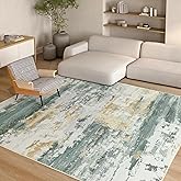 Kelarea Washable Area Rug for Living Room, 5x7 Non Slip Modern Abstract Green Rugs, Easy Clearning Low Pile Large Carpet for Bedroom, Dining Room, Nursery, Office