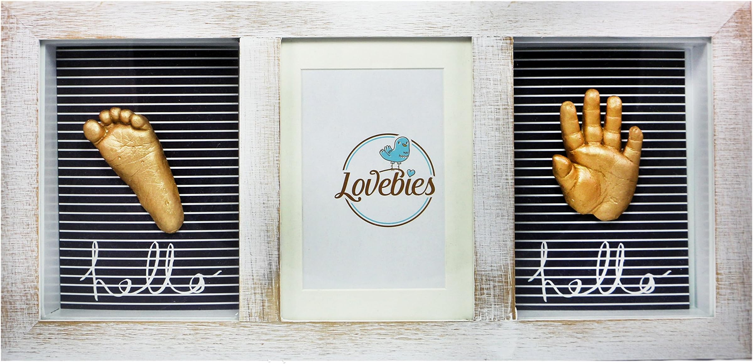 Lovebies 3D Casting Frame Kit - Deluxe Triple Unique Baby Shower Gift (Distressed White)