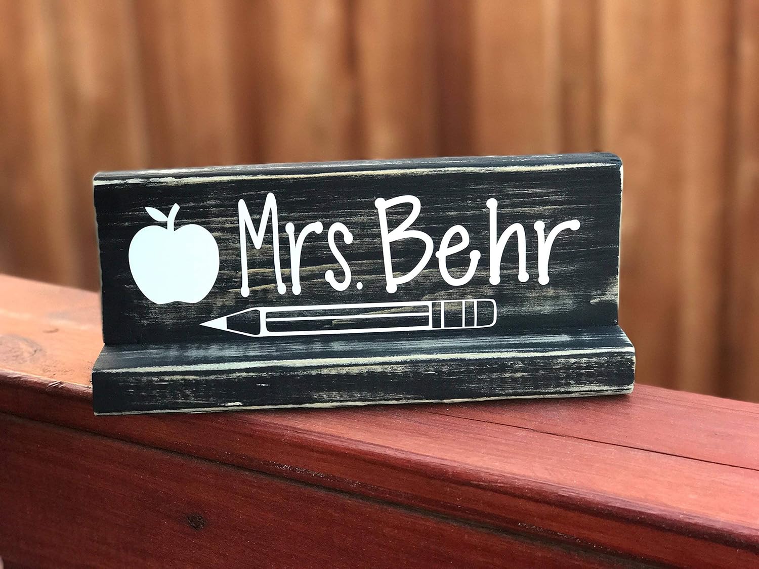 Distressed Wooden Teacher Name Plaque Handmade