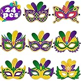 24PCS Mardi Gras Crafts in Bulk - Felt Face Masks DIY Arts Kit, Party Favors Activities Supplies