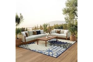Nourison Aloha Indoor/Outdoor Blue/Multicolor 6' x 9' Area Rug, Easy Cleaning, Non Shedding, Bed Room, Living Room, Dining Room, Deck, Backyard, Patio (6x9)