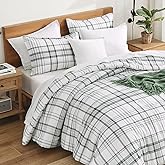 Andency Green White Plaid Comforter Set Full(79x90Inch), 3 Pieces Preppy Grid Gingham Stripes Bedding Comforter Sets for Boys Girls Kids Teens, Green Line Soft Lightweight Geometric Reversible Bed Set