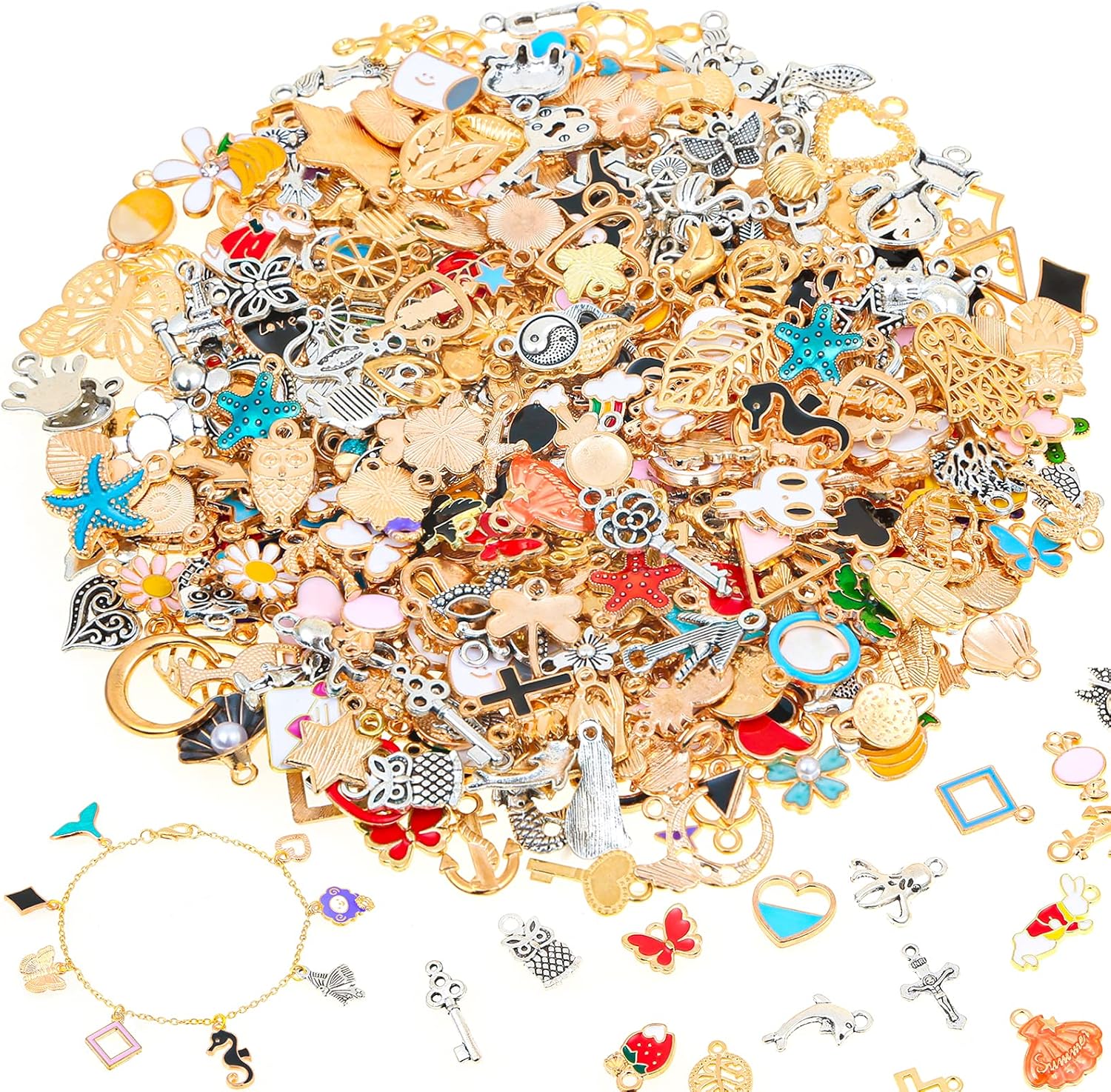 400Pcs Wholesale Bulk Lots Jewelry Making Charms Tibetan Silver Alloy Charms Assorted Pendants