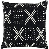 SARO LIFESTYLE Noir Et Blanc Collection Dark Mudcloth Throw Pillow with Poly Filling, 22", Black