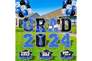 LOCATAL 2024 Graduation Yard Sign Decoration Blue and Black Congrats Graduation Lawn Signs with 22 Stakes for Outdoor Congrats Graduation Party Decoration Class of 2024 Supplies
