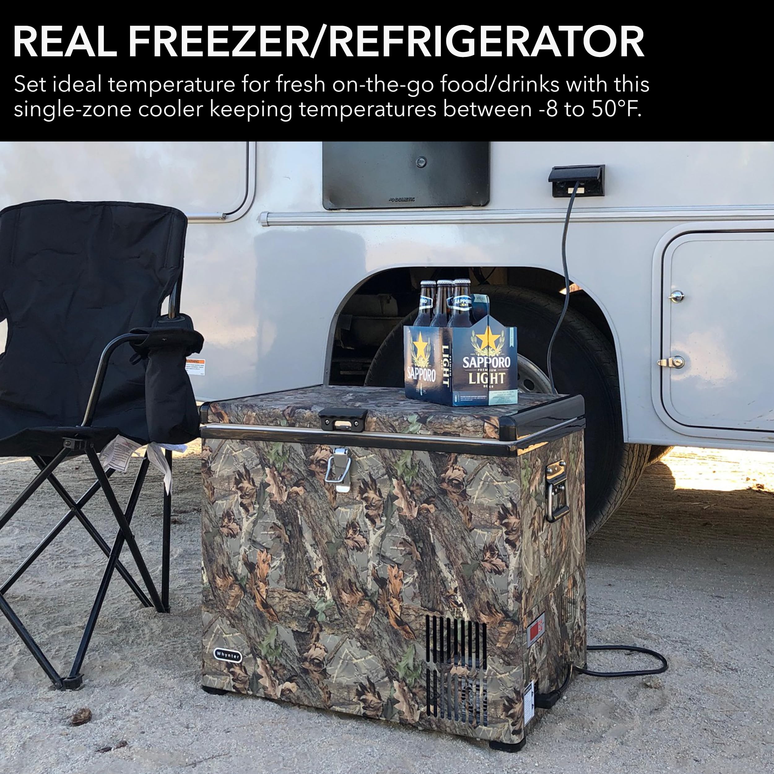 Whynter FM-45CAM 45 Quart Camouflage Edition Portable Refrigerator, AC 110V/ DC 12V Real Freezer for Car, Home, Camping, RV-8°F to 50°F, One Size, Camoflauge