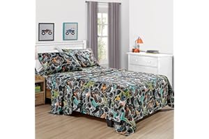 Chezmoi Collection 4-Piece Kids/Teens Monster Trucks Sheet Set - Soft Microfiber Multi-Color Printed Monster Truck Racing Fun Kids Sheets, Full Size
